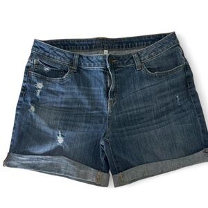 Jennifer Lopez Distressed Rolled-Hem Denim Shorts - Dark Blue